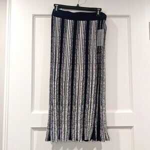 Nanette Lepore Knit Navy Blue & White Stripe Midi Straight Skirt Size Large New!